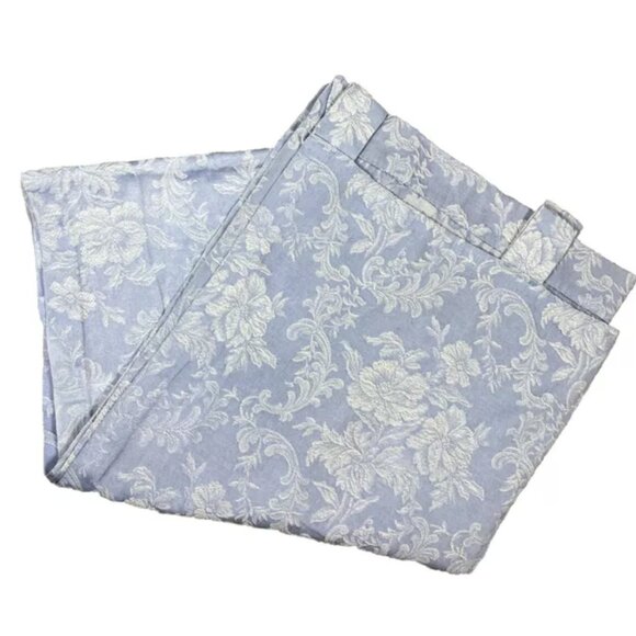 1 Vintage Burlington Curtain Tab Top Panel 80 Long Light Blue White Embroidered - Picture 4 of 9